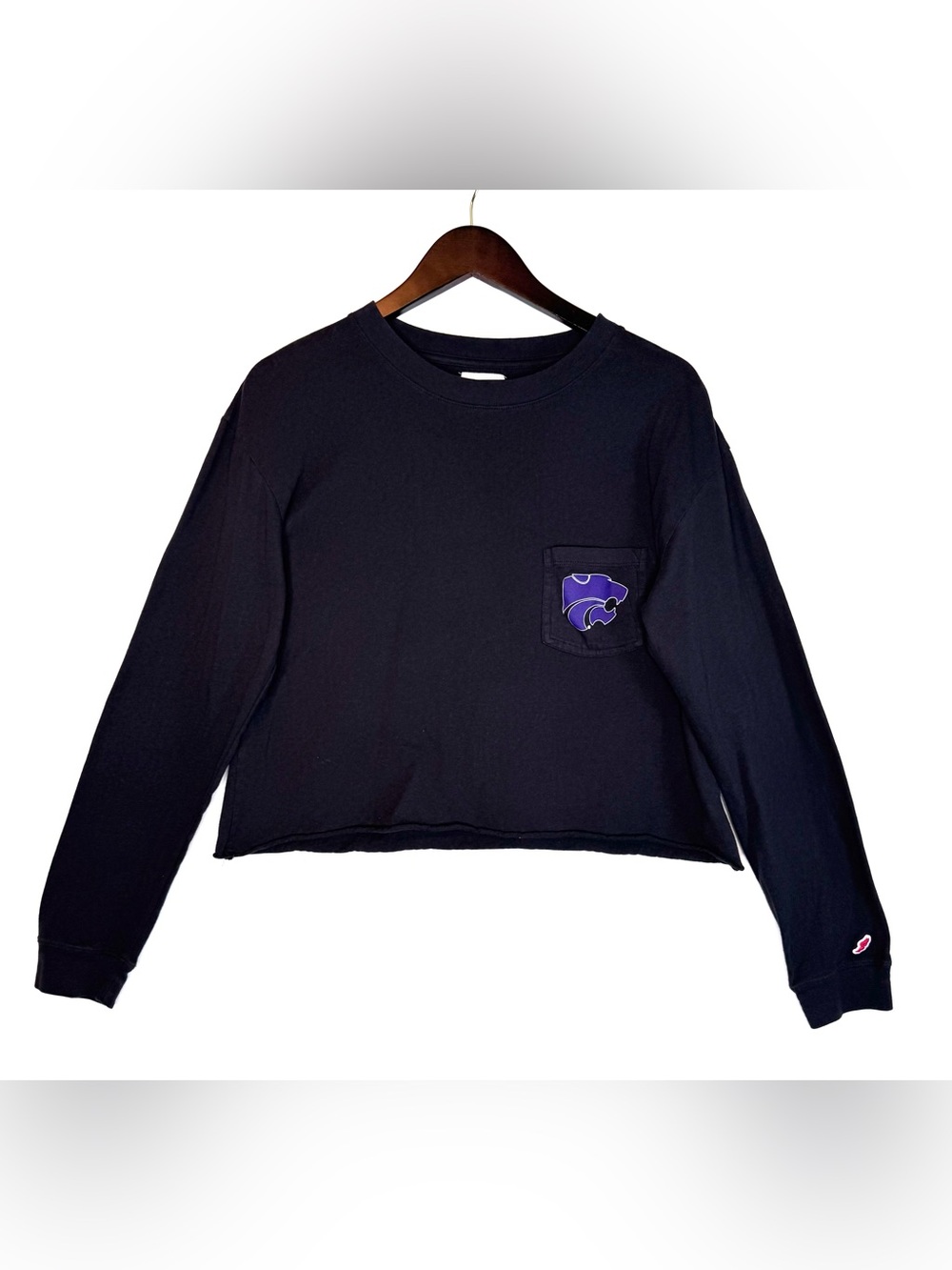 League Kansas State Wildcats Women’s Long Sleeve Cropped T-Shirt black size Lg